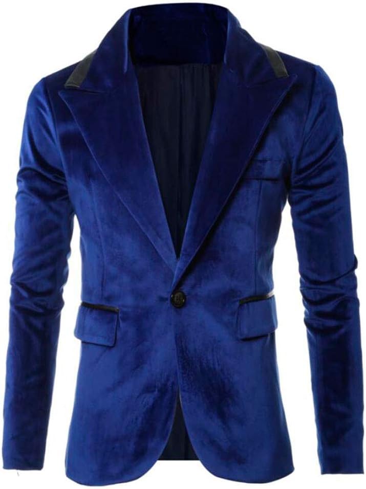 Men's Royal Blue Velvet Blazer Notch Lapel One Button Suit Jacket Slim Fit Casual Daily Coat