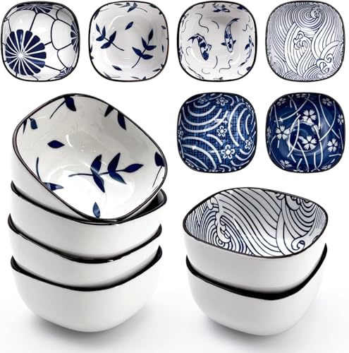 Image of KPNG Japanese Style Ceramic Bowls, Set of 6, 9.2 cm, Decorative Dip Bowls for Cereal, Soup, Pasta, Oatmeal, Salad and Rice, Microwave and Dishwasher Safe (Pack of-6)