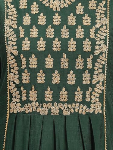 Image of rangita Green Viscose Blend Calf Length Embroidered Flared Kurti for Women | Kurta for Women