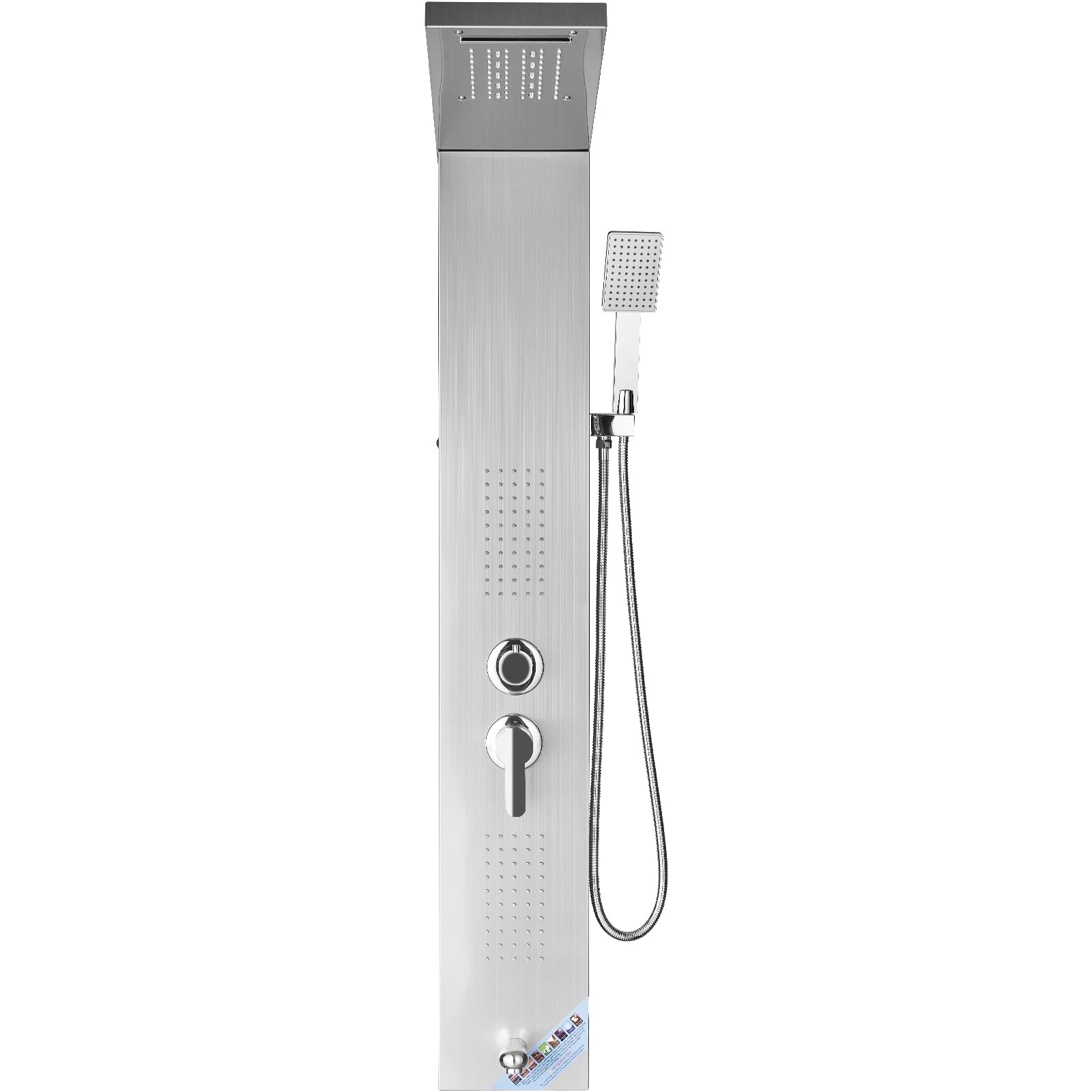 VEVOR Pannello Doccia 5 Modalità, Torre Doccia LED, Pioggia, Cascata, 2 Getti Massaggianti, Bocca Vasca, Soffione Mano, Argento Spazzolato
