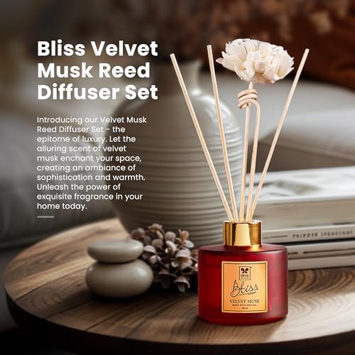 Image of IRIS Bliss Velvet Musk Reed Diffuser Set - Luxury Home Fragrance with Long-Lasting Natural Aroma Oil for Home, Bedroom, Living Room, and Office | Aromatherapy Air Freshener Set (100ml)