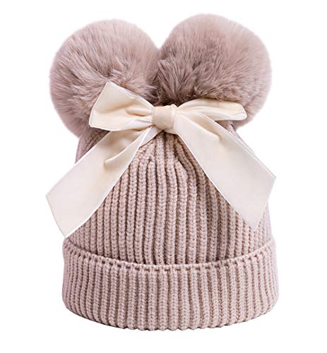 YATEEN Infant Toddler Baby Knitting Woolen Hat Winter Warm Double Pompom Beanie Cap with Bow2