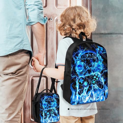 Game Bookbag Kids Backpack Set for Boys Game School Bag 3pcs Gamer Boy Backpack with Lunch Box and Pencil Case for Boys Children Teen Elementary Middle School Video Game Bookbag for Ages 6-18 Kids4