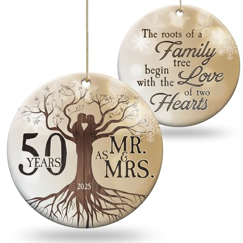 Giveena 50th Wedding Anniversary Ornament - Ceramic Christmas Ornament Gift for Couple, Parents, Friend - 50th Anniversary Present Holiday Decoration