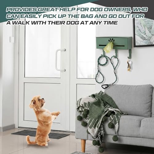 Image of Blulu Wall Mount Dog Poop Bags Dispenser Holder with Hooks Metal 200 /300 Single Large Roll Pet Waste Station Bags Dispenser for Outdoor Indoor Home Yard Doggy (Green)