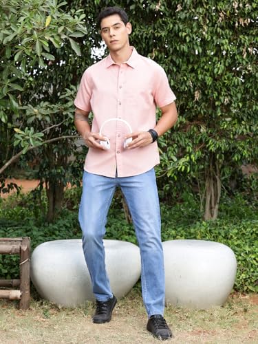 Image of Thomas Scott Men's | Solid | Half Sleeve | Regular Fit | Premium Irish Linen | Spread Collar | Casual Shirt