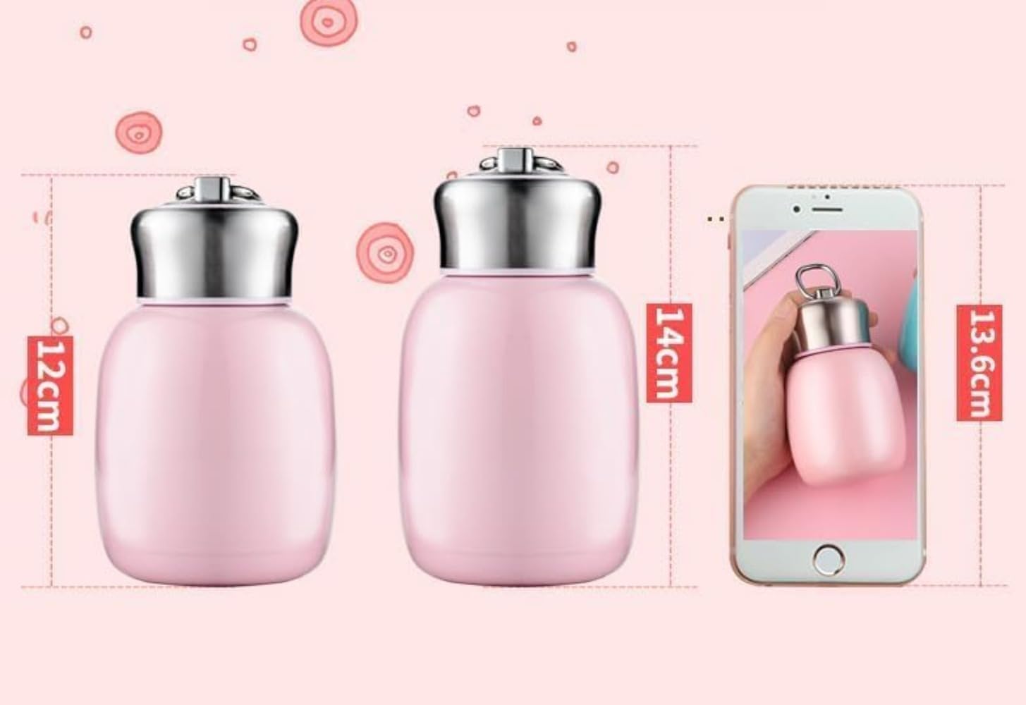 SLLS ステンレス水筒 ミニマグボトル 真空断熱 保冷保温 スポーツウォーターボトル 携帯用 直飲み 軽量 男女兼用 (ピンク20