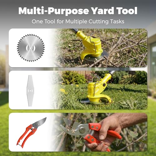 Cordless String Trimmer Brush Cutter: 21V Lightweight Electric Weed Eater with 2Pack 2.0ah Battery Powered Weed Wacker for Small Yard Lawn Edger and Garden Tool for Seniors Women (Yellow 6inch) by VOL2GO - Image 6