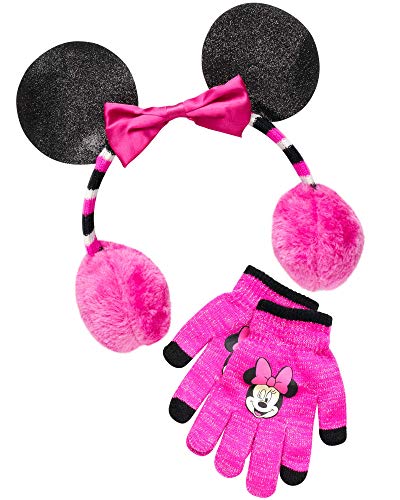 Disney Girls Frozen Elsa & Anna and Minnie Mouse Earmuff and Gloves Set (Age 4-7)