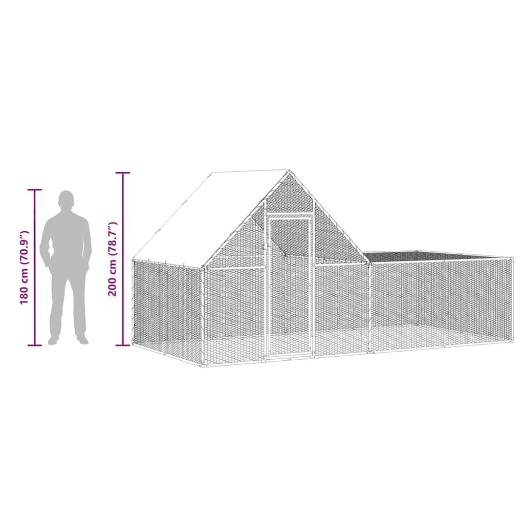 vidaXL Gallinero Exterior Grande Jaula Gallinas Conejos Aves Conejera Metálica Acero Galvanizado Corral Cubierto Malla Metal Tejado Cerradura 4x2x2 m