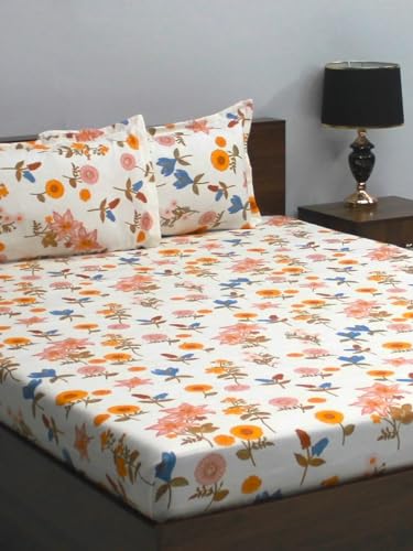 Image of Bombay Dyeing Mimosa 164 GSM Microfiber Yellow Floral Double Bedsheet with 2 Pillow Covers