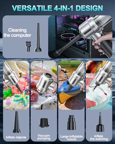 Image of houscly Portable Cordless Foldable 20000PA High Power Mini Vacuum Cleaner, 4-in-1 Compressed Duster & Air Blower & Pump, Hand Held Vacuum, Brushless Motor, for Car, Home, Office, Pet, Camping