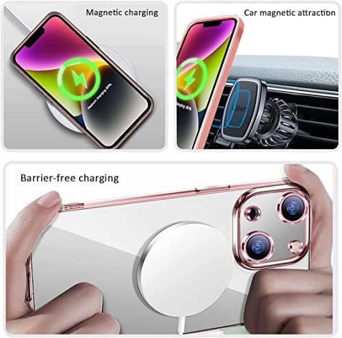 Image of Elzzi Clear Logo Electroplating Transparent Case for iPhone 14 Plus Case 6.7 inch, Luxury Electroplated TPU Cover, Individual Camera Protection for Each Lens Bumper Case (Rose Pink)