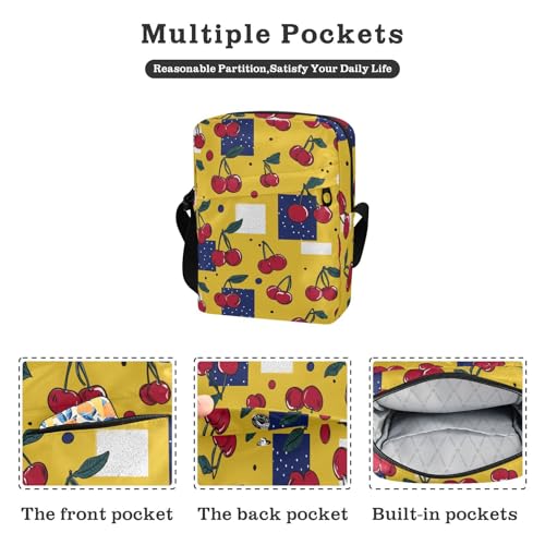 KLL Retro Red Cherry Yellow Pattern messenger bag for women crossbody Vegan Leather men's shoulder bag Shopping Shoulder Handbags2