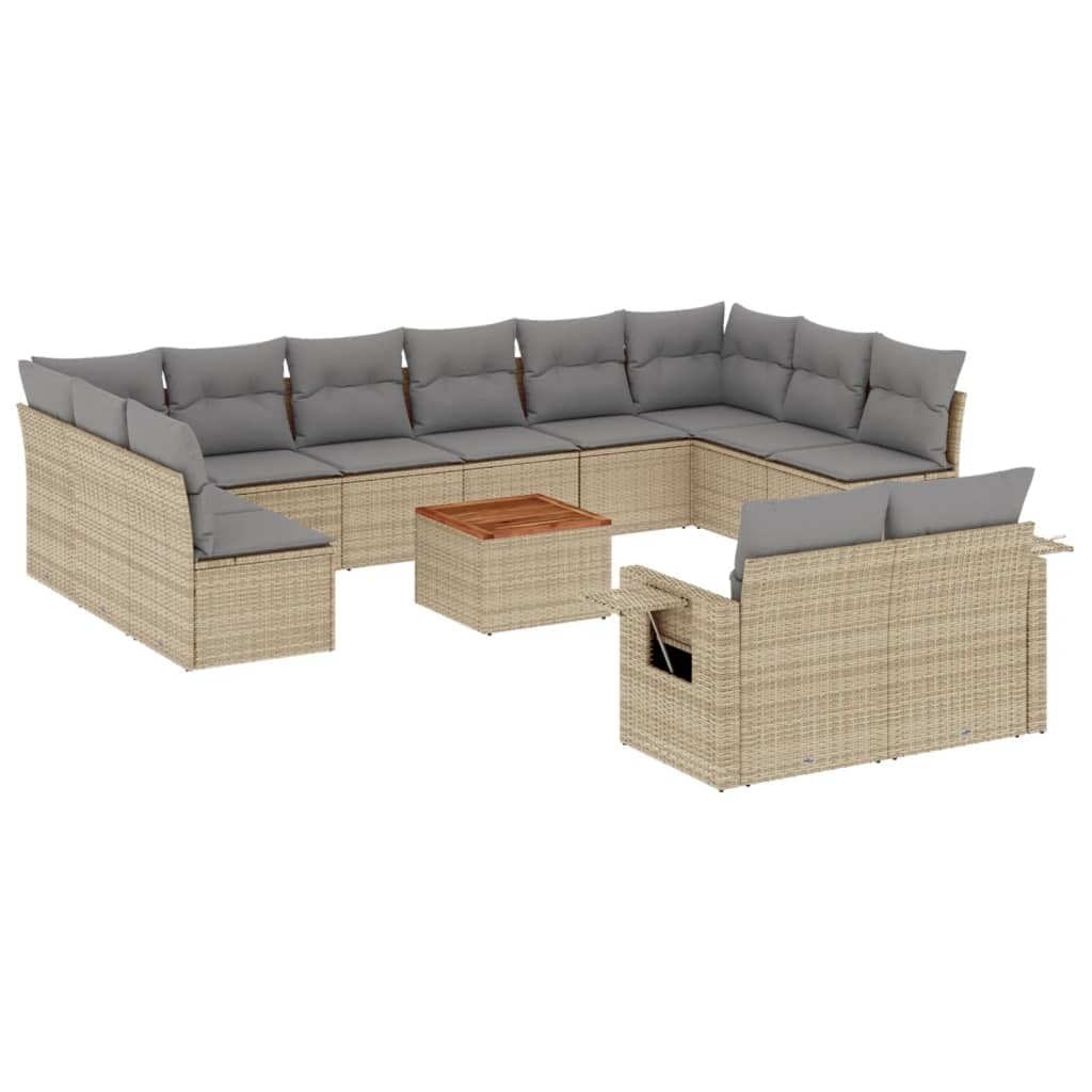 ZEYUAN Set Divano da Giardino 13 pz con Cuscini Beige in Polyrattan,Set di Conversazione per Patio,Set di Mobili da Giardino,Set Divani da Giardino-3224799
