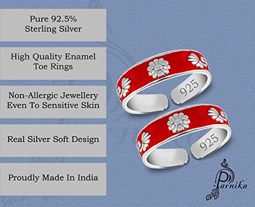 Parnika Mj Red Enamel Band Design Comfortable Toe Rings In Pure 92.5 Sterling Silver For Women | Chandi Bichiya | With Certificate Of Authenticity | - Image 7