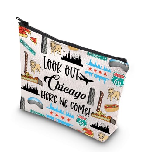 JNIAP Bolsa de maquiagem Chicago Presentes temáticos Chicago Lembranças Presentes Chicago Bolsa com zíper Chicago Presentes de viagem, look out Chicago, Ajuste