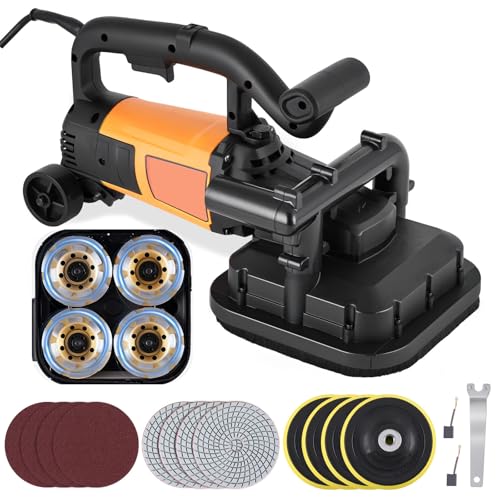 MXBAOHENG 【2025新発売】 コンクリート研磨機 4頭研磨 ポリッシャー 3800ｗ グラインダー 六段変速 0－6000rpm 電動カンナ 粗い研削から精密研磨 補助輪付き 初心者/中級者向き DIY プロ電動工具