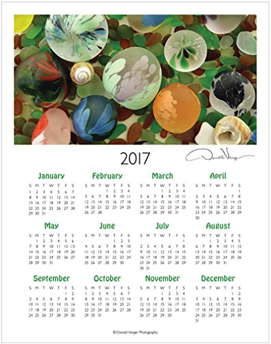 2017 Fine Art Sea Glass One Page Wall Calendar 11x14. Unique Gifts from The Sea Glass Collection. Best Quality Birthday, Christmas, Valentines Day & Mother's Day Gifts for Women, Men & Kids.