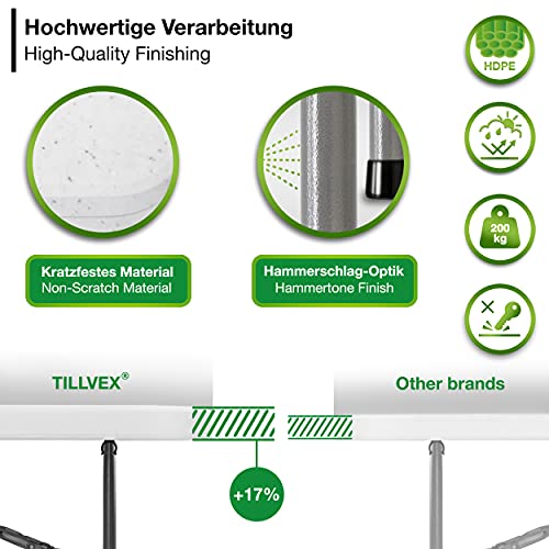 tillvex Gartentisch klappbar Kunststoff 180x75cm | Buffettisch mit Tragegriff | Klapptisch für Garten Terrasse und Balkon | Campingtisch 6 Personen – Bild 4