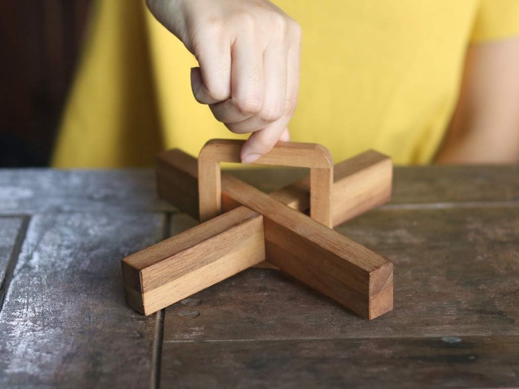 Mysterious X: 7.7" Giant Wooden 3D Brain Teaser for Adults/Wood Disentanglement Game - Premium Handmade Gift