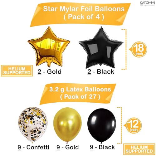Image of KatchOn, 2026 Graduation Balloons Set - Pack of 31 | Black and Gold Star Balloons, Latex Balloons for Grad Party Decorations | Black and Gold Graduation Decorations 2026 For Class of 2026 Decorations
