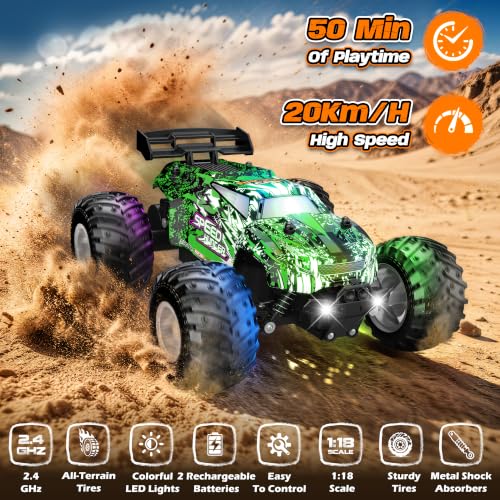 Remote Control Car All-Terrain 1:18 Rc Car with LED Lights 2 Batteries - image 2
