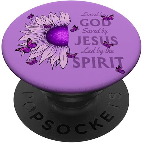 Loved By God Saved By Jesus Purple Sunflower And Butterfly PopSockets Adhesive PopGrip