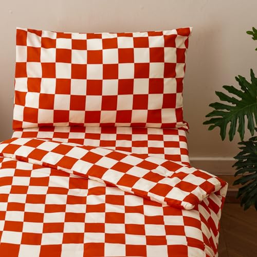 Image of CLOTHKNOW 4Pieces Orange Beige Plaid Toddler Bedding Sets for Boys Girls Grid Bedding Sets Soft Crib Bed Sets
