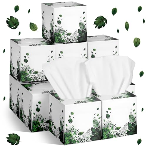 Image of Fourluoo 12 Pack Tropical Leaves Facial Tissue Cube Boxes, 600 Sheets 3 Ply | Summer Green Leaves Square Face Tissues for Car Bedroom Bath, Bulk Disposable, Tropical Leaf Print, Soft 3-ply