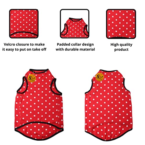 Image of Sage Square Crazy Printed Dog T-Shirt, Trending Dog T-Shirt, Ultra Soft & Light Weight, Comfortable & Breathable Dog Apparel, Trendy Outfit (Polka Red) (XXSmall - 10inch)