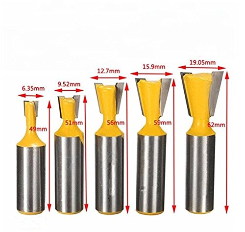 DBoyun 5 Bits Dovetail Router Bit SetStraight 1/2-Inch Shank