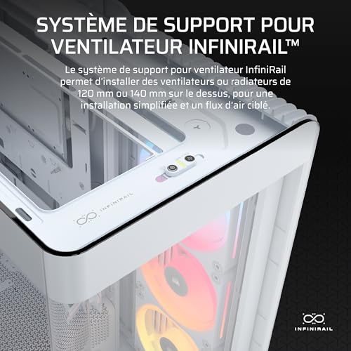 Corsair Frame 4500X LX-R RGB Link Boîtier PC Moyen-Tour en Verre panoramique – Système de Fixation du Ventilateur InfiniRail, Peut accueillir Deux radiateurs de 360 mm, 3X LX120R RGB Link – Blanc