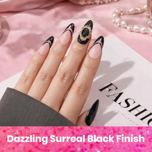 Image of Beetles Hot Pink Gel Nail Polish Set, 6 Colors Glitter Purple and Black Shimmer Electric Carnival Collection, Dreamy Swirl Thread Effect, Soak Off UV LED Manicure Kit Gift for Women