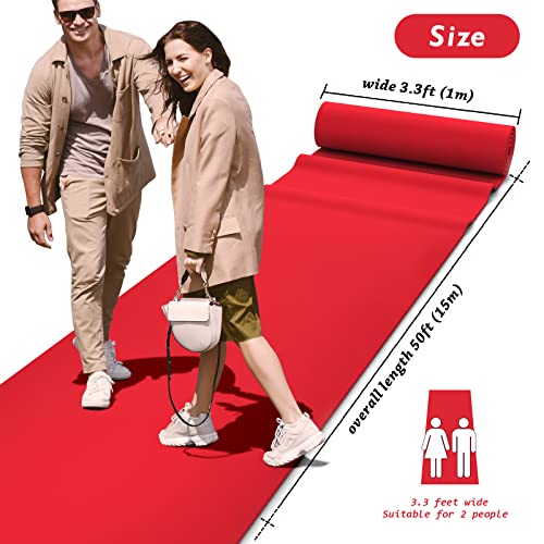 Dofopo Red Carpet Runner For Party, 3.3X50Ft Non-Slip Wedding Aisle Runner, 120Gsm Disposal Long Red Runway Carpet Hallway Carpet Roll For Awards Proms Movie Theme Event Decorations #TOP3