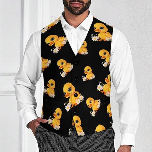 Yellow Duck with Daisies Novelty Men's Suit Vest Funny Formal Dress Vests Business Waistcoat2