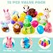 JOYIN 12 Pcs Prefilled Easter Eggs with Plush Toys, Plastic Eggs Filled with Mini Stuffed Plush Toys, Basket Stuffers for Toddlers, Easter Egg Hunt, Party Favors, Classroom Prizes for Kids