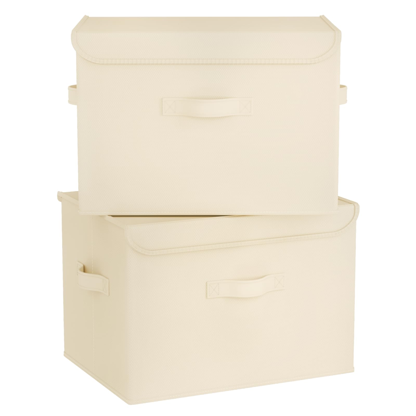 Stackable Storage Boxes with Lids, 2 Pack Large Wardrobe Organiser Beige โ image 1