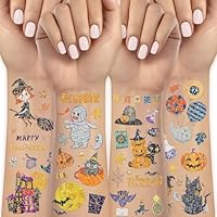 Acevegue Halloween Glitter Tattoos for Kids, 120 Styles Temporary Tattoos for Costumes Accessories, Tattoo Stickers Face Paint Makeup Toys for Halloween Decorations Party Bag Fillers