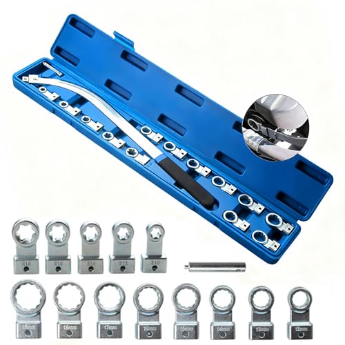 Mocoli Outils de Galet Tendeur Courroie, Outil de Démontage de Courroie avec 5 Connecteurs de Type-E E18/E16/E14/E12/E10 et 8 Connecteurs à Tête Plate...