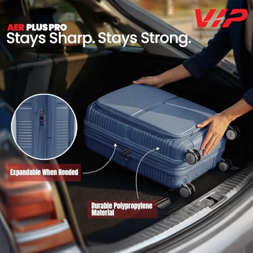 Image of VIP AER Plus Pro Cabin Trolley Bag 56cm | Small | Hard Luggage | Smooth 8-Wheel Suitcase with Laptop Compartment | Flushed TSA Lock - Business Travel Luggage | 3 Years International Warranty (Blue)