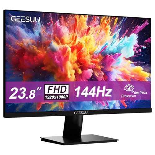 GEESUU Ecran 24 Pouces, 144hz PC Gaming Moniteur, Full 1080p, VA écran Ordinateur, 6ms, Eye-Care Moniteur, Lowblue, 99% sRGB, VESA 75x75mm, HDMI 2.0 & DP 1.4