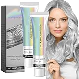 Silver Hair Dye Permanent Hair Color, Silver Hair Color with Natural Essence, for All Hair Types, 2pcs