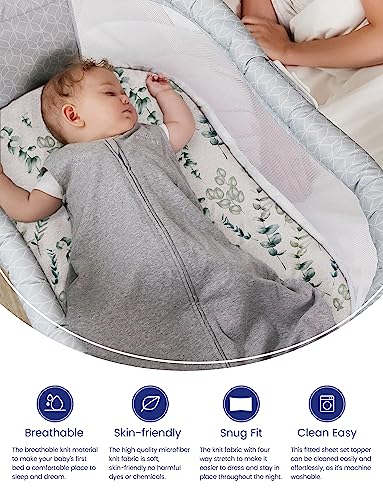 Image of TotAha Botanical Bassinet Sheets Netural for Girls Boys, Premium Soft Boho Bassinet Mattress Sheets, Ultra Breathable Cradle Sheets Compatible with Halo, Baby Delight, 4moms, and Other Bassinet