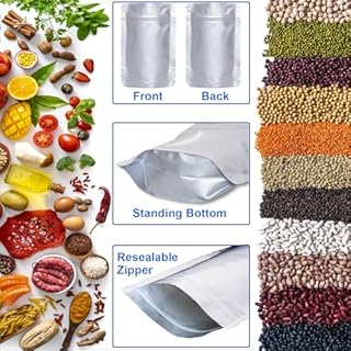 LinsKind 50Pcs Mylar Bags 1 Gallon, 10"x14"Mylar Bags with Oxygen Absorbers (50x500cc) for Food Storage, Zipper Resealable Heat Sealable Bag, Stand-up Smell Proof Large Mylar Bag with Labels