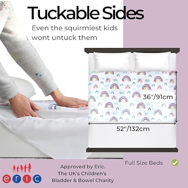 Hygge Sheets?Potty Training Pee Pads for Kids, Toddlers - 100% Waterproof, Non Slip Bed Wetting Pad for Full Size Beds - Washable, Reusable Mattress & Sheet Protector - Rainbow