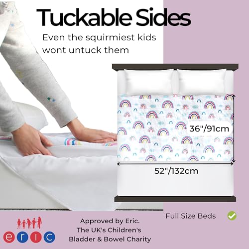 Image of Hygge SheetsPotty Training Pee Pads for Kids, Toddlers - 100% Waterproof, Non Slip Bed Wetting Pad for Full Size Beds - Washable, Reusable Mattress & Sheet Protector - Rainbow