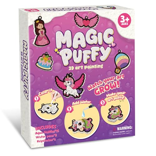 Image of MZYTOZA 3D Art Kit Aqua Magic Puffs Princesses & Unicorns, Stocking Stuffers, 15 Mess-Free Paint by Number Craft for Kids, Christmas Gift Idea & Stocking Stuffer, Art Projects with Puff Markers