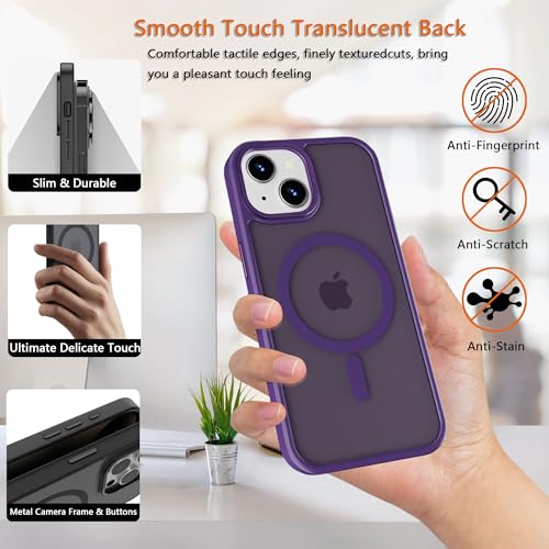 Image of Magnetic iPhone 13 mini case,Compatible with Magsafe, Military-Grade Protection,Slim Translucent Matte Shockproof with Anti-Scratch Anti-Fingerprint Phone Cover (deep Purple, iPhone 13mini)