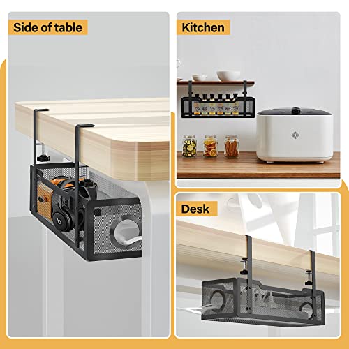Black Under Desk Cable Management Tray - No Drill, Easy Clamp ...